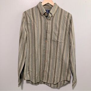 Ben Sherman Long sleeve Flannel Button Up Green Striped Shirt Men Size Medium